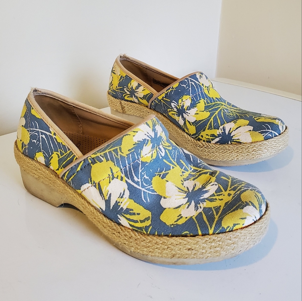 Dansko tropical floral canvas clogs